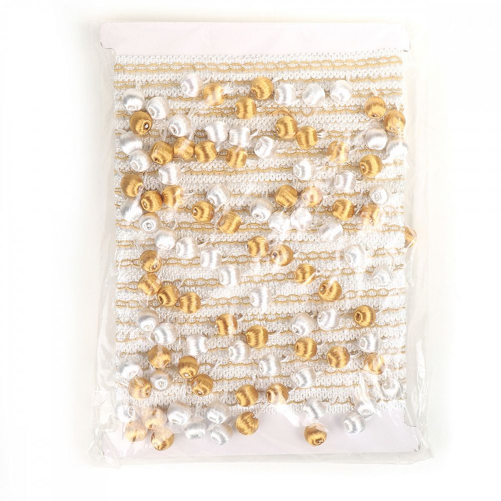 Бахрома отделочная 40.0 мм / 10 метров, 6152-0332, цв.белый+золото 6362