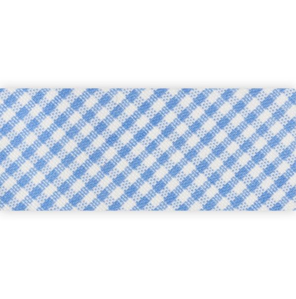 Косая бейка хлопковая 20 мм / 25 метров, 049C голубой/клетка, Gamma GBF-20