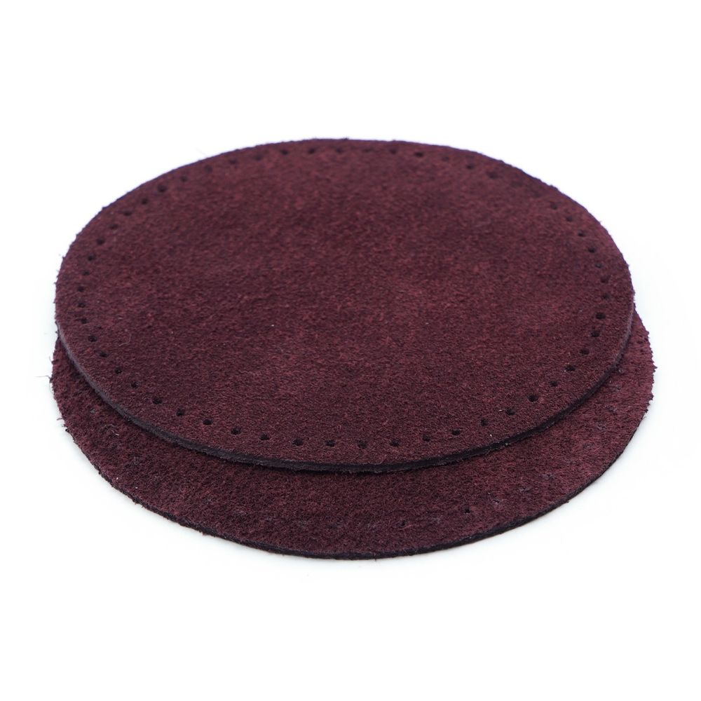 Заплатки пришивные из замши, круг ⌀8см с перфорацией, 2 шт, 100% кожа, 31 бордовый, 59121