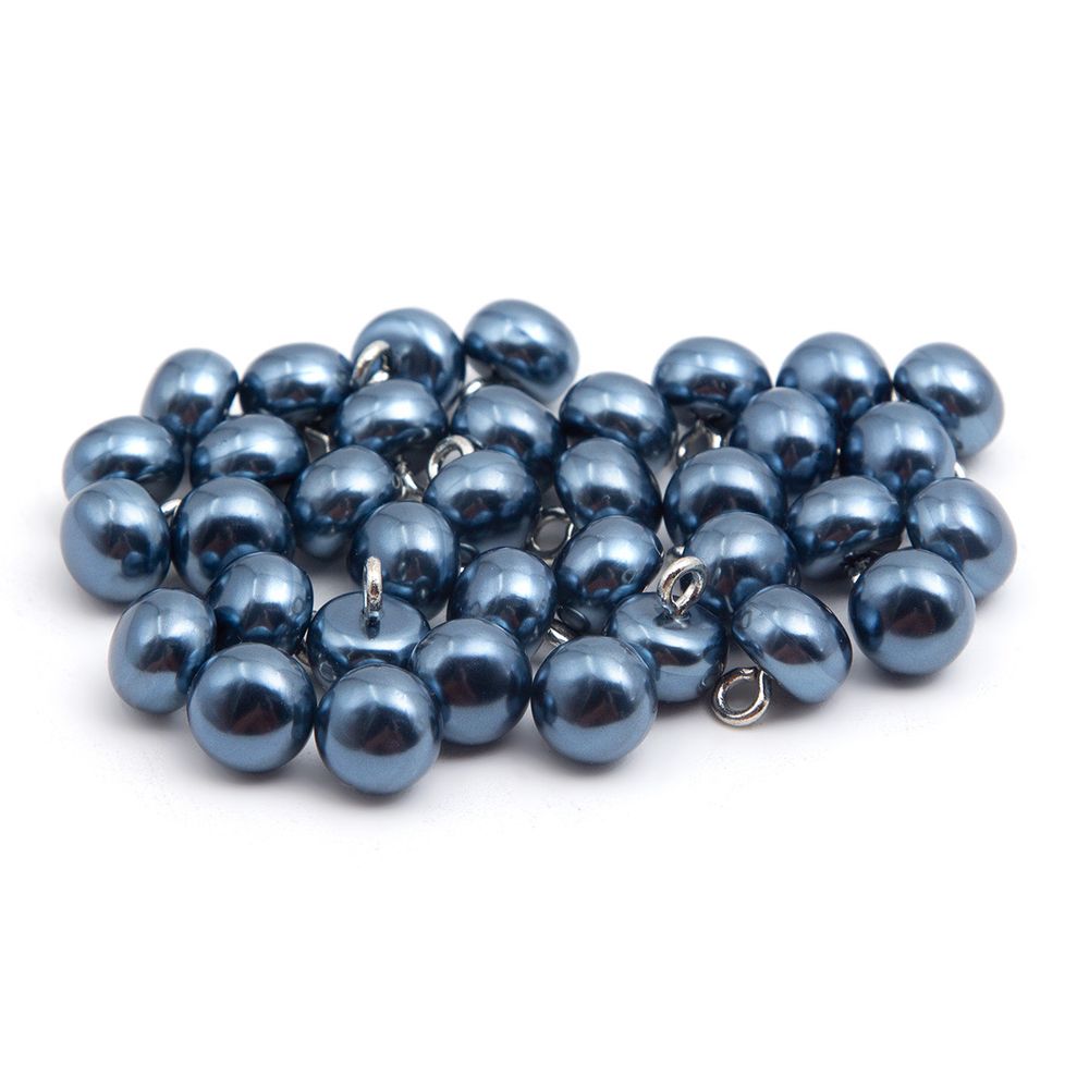 Пуговица-жемчужина 13L (8мм) на ножке, пластик/металл (Blue2 (синий2)), GE01, 32 шт