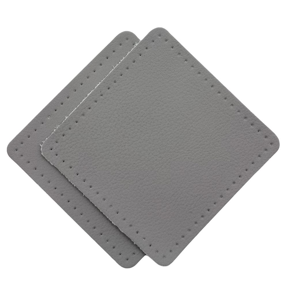 Заплатки пришивные из кожи, квадрат 8см с перфорацией, 2 шт, 100% кожа, 07 серый, 9122
