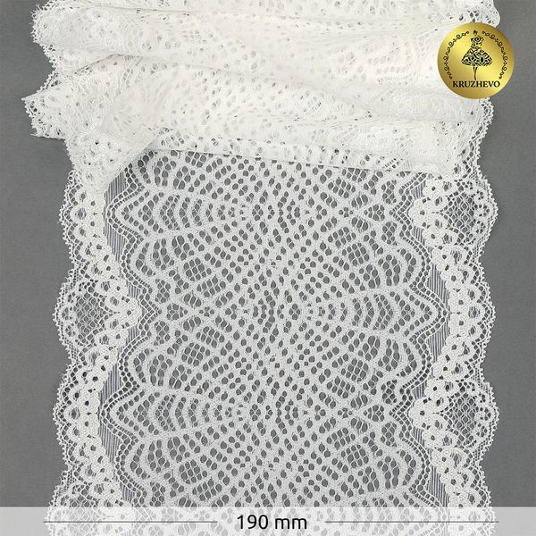 Кружево бельевое эластичное 190 мм / 3 м, 6389, цв.004 белый, Kruzhevo