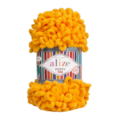 Пряжа Alize (Ализе) Puffy Fine / уп.5 мот. по 100 г, 14м, 082 желтый A