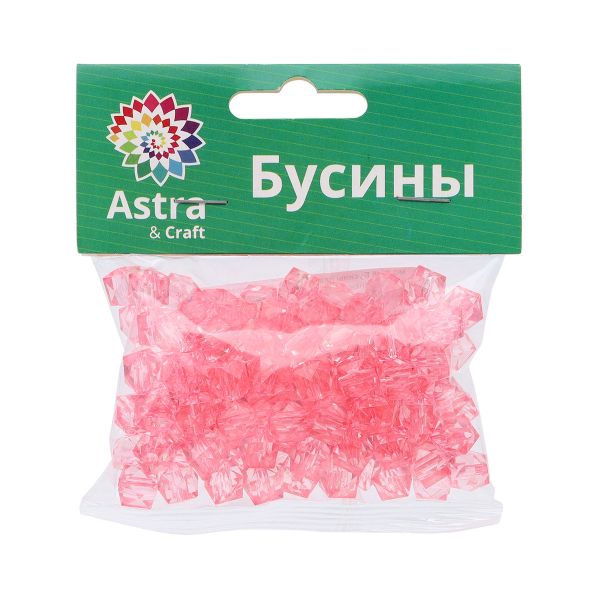 Бусины акрил ⌀10 мм, прозрач. в цвете, граненый куб, 50 г, Astra&Craft (MG.3245-02 розовый)