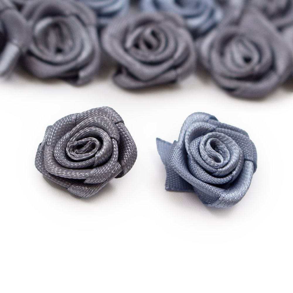 Цветок пришивной атласный Роза 19 мм, 007 серебристо-серый, 1 шт