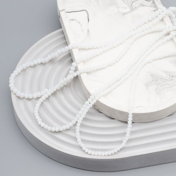 Бусины стекло ⌀2 мм, 3 мм, 4 мм, граненые, рондели, 3 нити по 38±1 см, микс, Astra&Craft, 49 белый