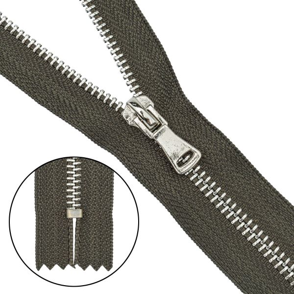 Молния металл Т5 (5 мм) 1 зам., н/раз., 18 см, никель, 078 хаки, 10 шт