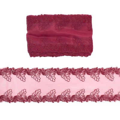 Кружево на сетке широкое 120 мм, матовое,13.72м, цв.бордовый