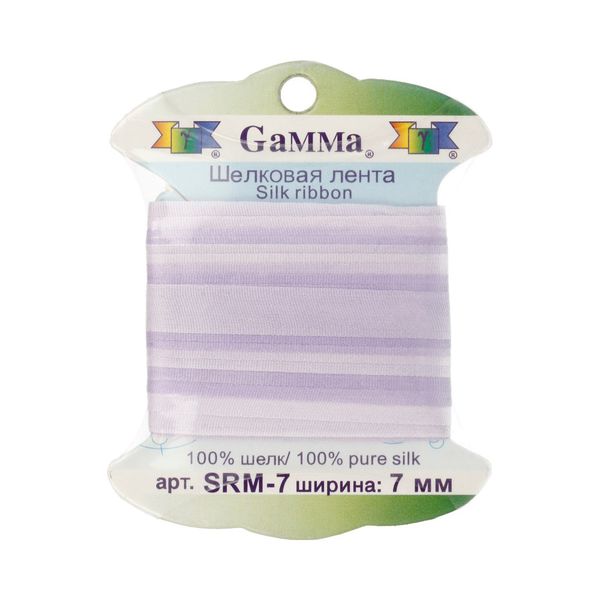 Лента (тесьма) шелковая 7.0 мм / 9.1±0.5 метров, M001 св.сиреневый/сиреневый, Gamma SRM-7