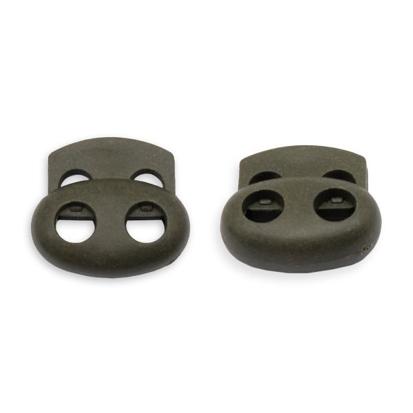 Фиксатор (зажим) для шнура пластик 2 отв., ⌀4.0 мм, 14х17 мм, овал малый ПП, 471 хаки, 100 шт