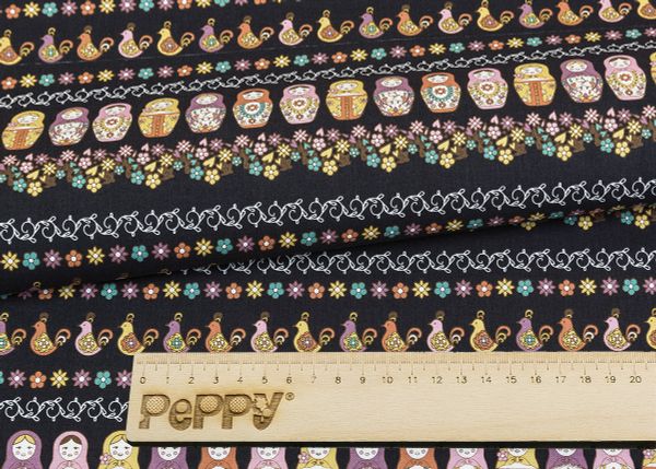 Ткань для пэчворка Peppy Крошки-матрешки, рулон 112 см / 5 метров, КМ-09 черный, Peppy