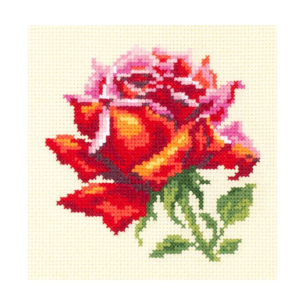 Набор для вышивания нитками Чудесная игла, Красная роза 11х11см