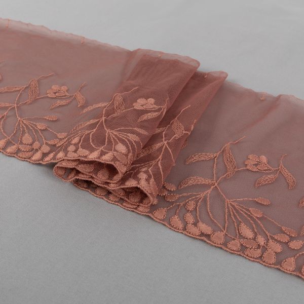 Кружево бельевое эластичное 190 мм / 3±0.2 метра, на сетке, Турция, бежевый, Gamma GKME-19001