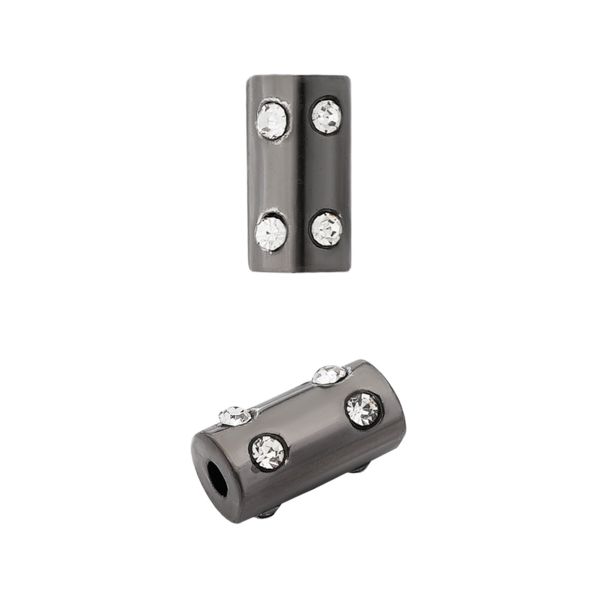 Наконечник для шнура металл цилиндр со стразами ⌀2,5/4,5 мм, 14,5х8 мм (чер.никель), 20 шт