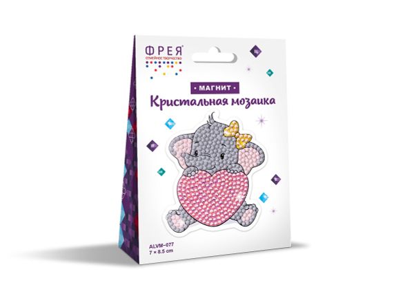 Алмазная (кристальная) мозаика Фрея, магнит Слоник, 7х8.5 см