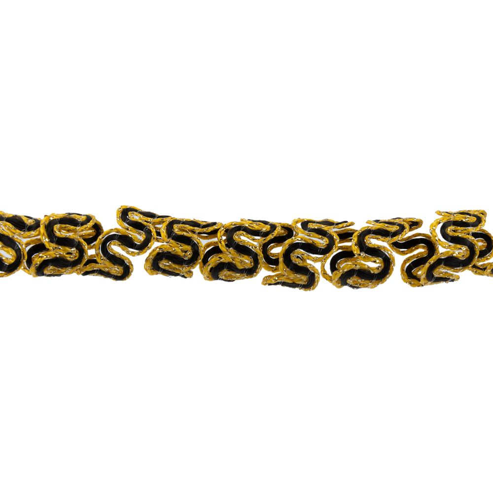 Тесьма декоративная 10 мм / 10 метров, метал. рис. 8657, черный/ под золото, Blitz