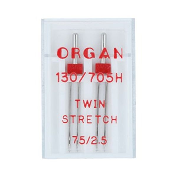 Иглы для швейных машин для стрейча 130/705 H, №75/2.5, двойная, 2 иглы, в пенале 5102056, ORGAN