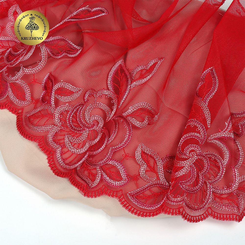 Кружево на сетке (вышитое) 240мм цв.бордо, правая, 6,2м, Kruzhevo