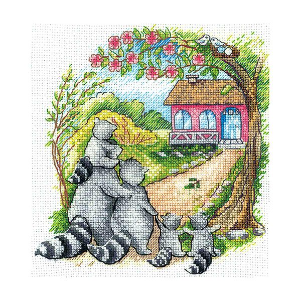 Набор для вышивания нитками Сделай своими руками Н-31, Новоселье. Еноты, 14.5х16 см