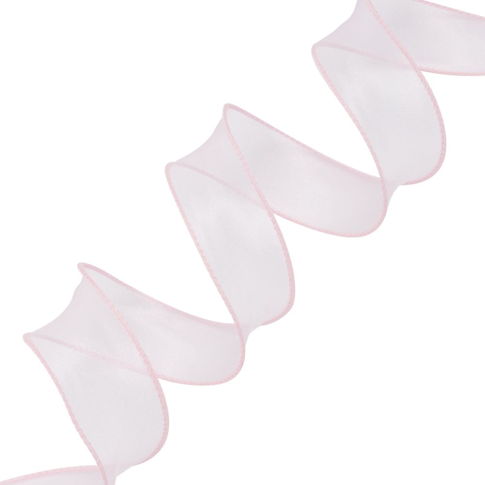 Лента декоративная с волнистым краем 38.0 мм / 18.29±1 метров, 100% органза, (нежно-розовый)