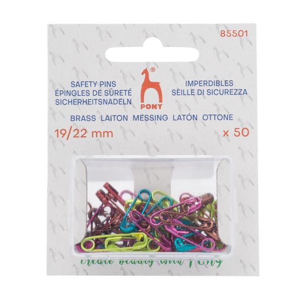 Булавки английские l=19 мм / l=22 мм, латунь, цветные, 50 шт, Pony, 85501