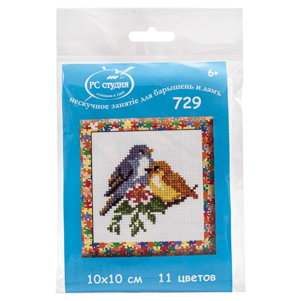 Набор для вышивания нитками РС Студия, Птички 10х10 см