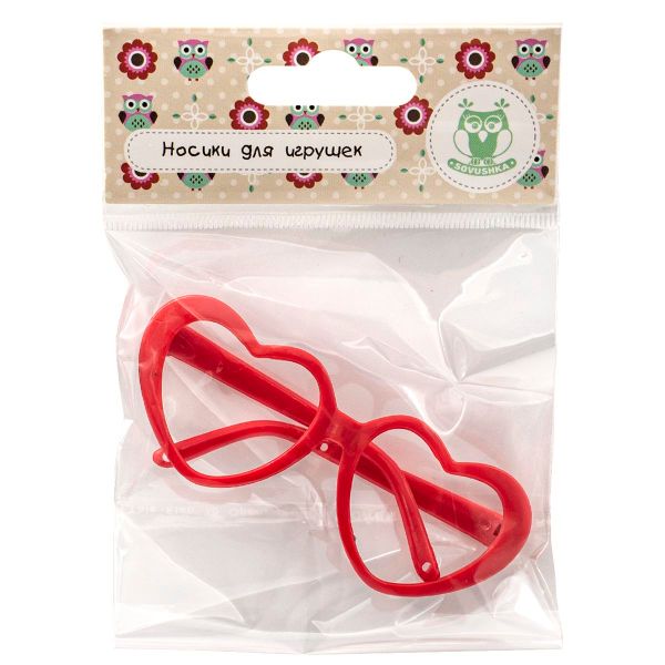 Очки для куклы без стекла, пластик, сердце, 8, 0 см/1шт, красный