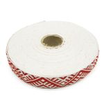 Лента (тесьма) жаккардовая 24.0 мм / 25±1 метров, Славянский орнамент Оберег, рис.9467 белый/красный, С3772Г17