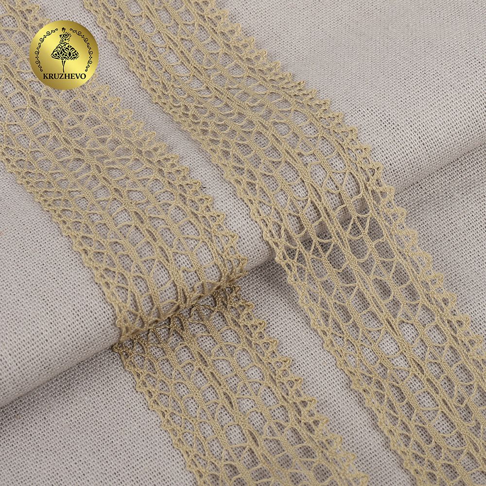 Кружево вязаное (тесьма) 25 мм / 10 метров, D1002, тонкая нить, цв.F308 св.бежевый, Kruzhevo