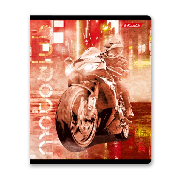 Тетрадь ученическая общая, глянцевая ламинация, A5+ 48 л. на скобе 65 г/м², белизна 100%, 10 шт, клетка в термоусадочной пленке, 000734 Мотогонщик, Светоч 48ТЕТк-004