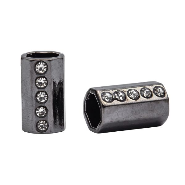 Наконечник для шнура металл цилиндр со стразами ⌀3,5/7 мм, 15,5х8,5 мм (чер.никель), 20 шт