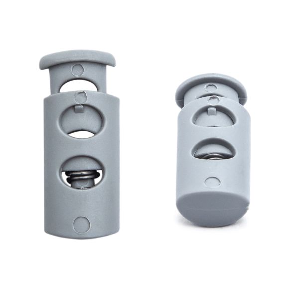 Фиксатор (зажим) для шнура пластик 2 отв., ⌀4.0 мм, 9х22 мм, цилиндр, ПП, св.серый, 100 шт