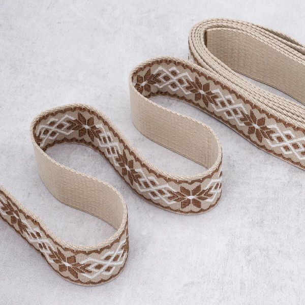 Стропа (ременная лента) 38 мм / 3 метра, [36.33 г/пог.м], с принтом 1-сторонняя, T0741 бежевый/коричневый, 3Al359