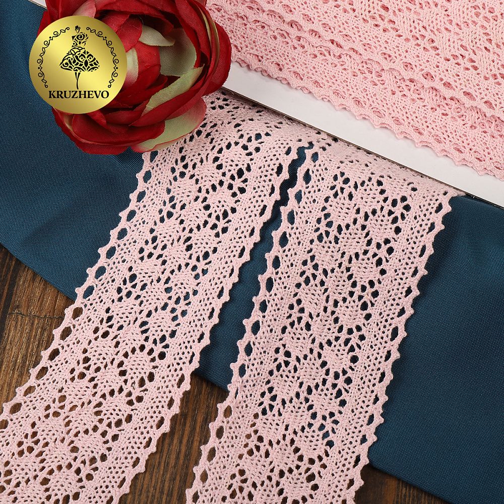 Кружево вязаное (тесьма) 60 мм / 10 метров, 3014 цв.F133 св.розовый, Kruzhevo
