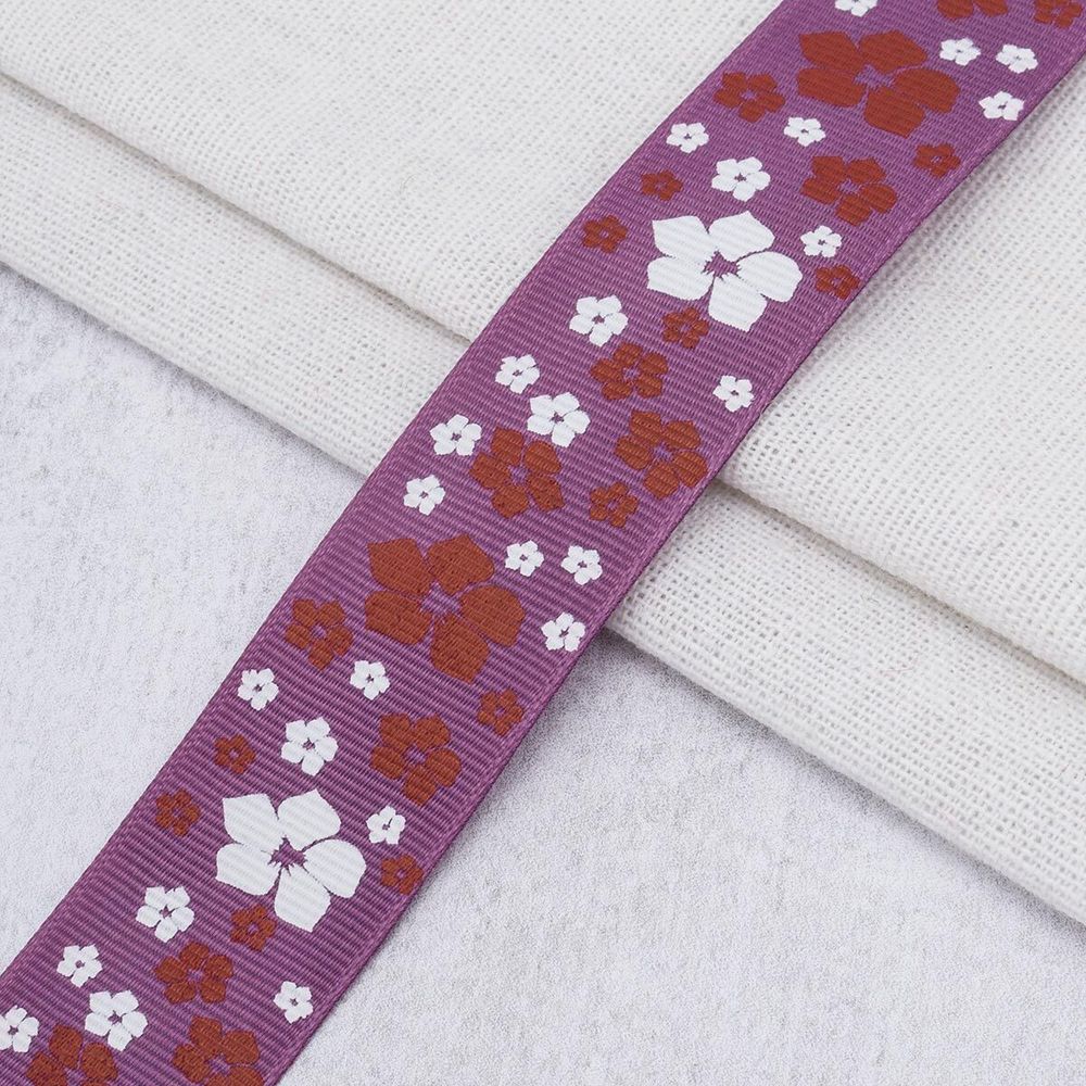 Лента репсовая (в рубчик) с рисунком 25.0 мм / 45.72 метра, ID 2541, цв. черничн., 25573