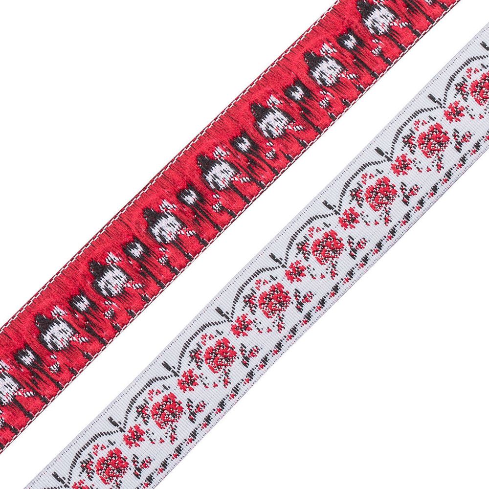 Лента (тесьма) жаккардовая 15.0 мм / 20±1 метров, белый/красный, с19198
