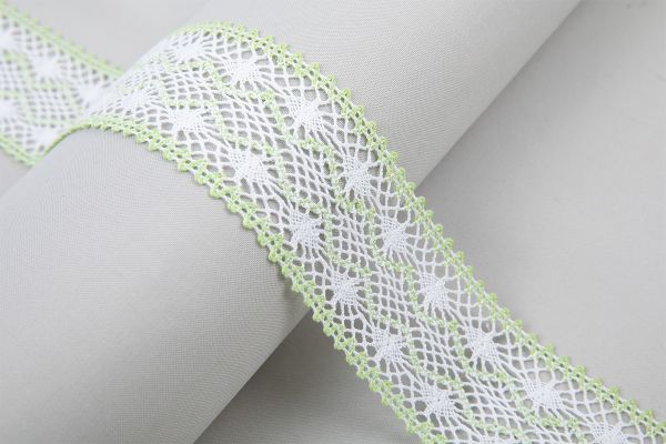 Кружево вязаное (тесьма) 55 мм / 25 м, салатовый+белый, Gamma С3749Г17(рис.55.01.156)