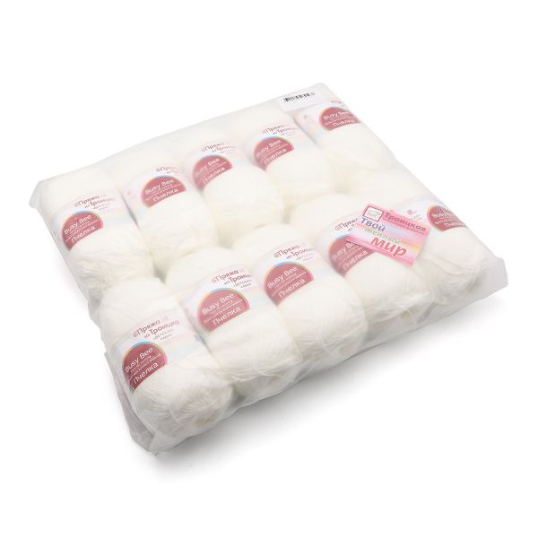 Пряжа Троицкая Пчелка / уп.10 мот. по 100 г, 500 м, 01 белый