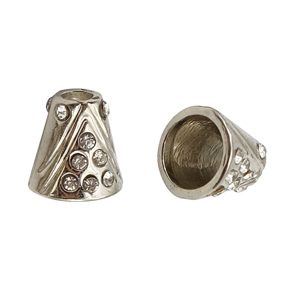 Наконечник для шнура металл колокол со стразами ⌀3,5/8 мм, 11х11 мм (никель), 20 шт