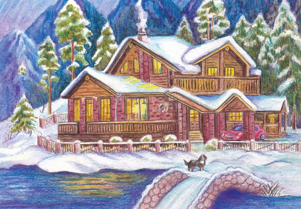 Скетч для раскрашивания акварельными карандашами Фрея RPSA-0043, Лесное шале 29.5х20.5 см