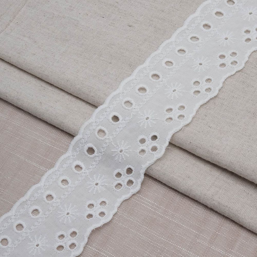 Кружево шитьё 55 мм / 13.7 метров, хлопок, (белый), 3AR2351