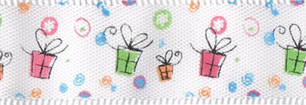 Лента атласная с рисунком 12.0 мм / 22.8±1 метра, W3/001 подарки/белый, Gamma ALP-125