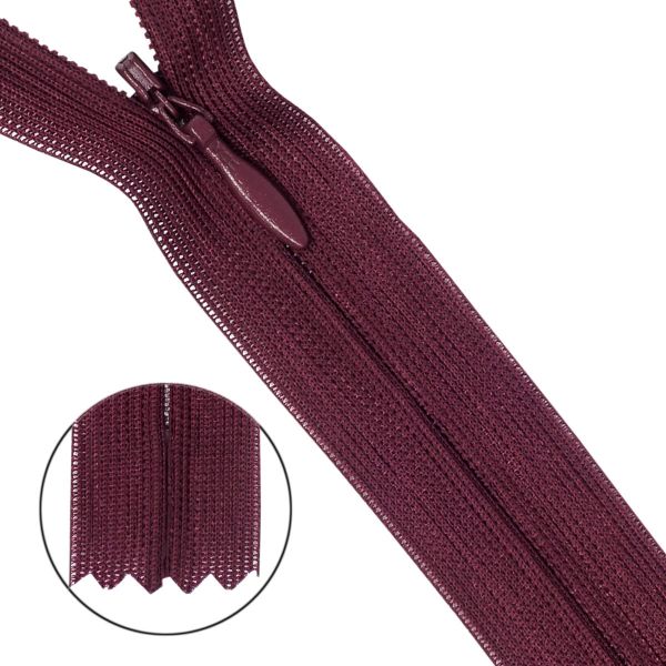 Молния потайная (скрытая) Т3 (3 мм) 1 зам., н/раз., 50 см, борд.-кор, 31318 / 50, 10 шт