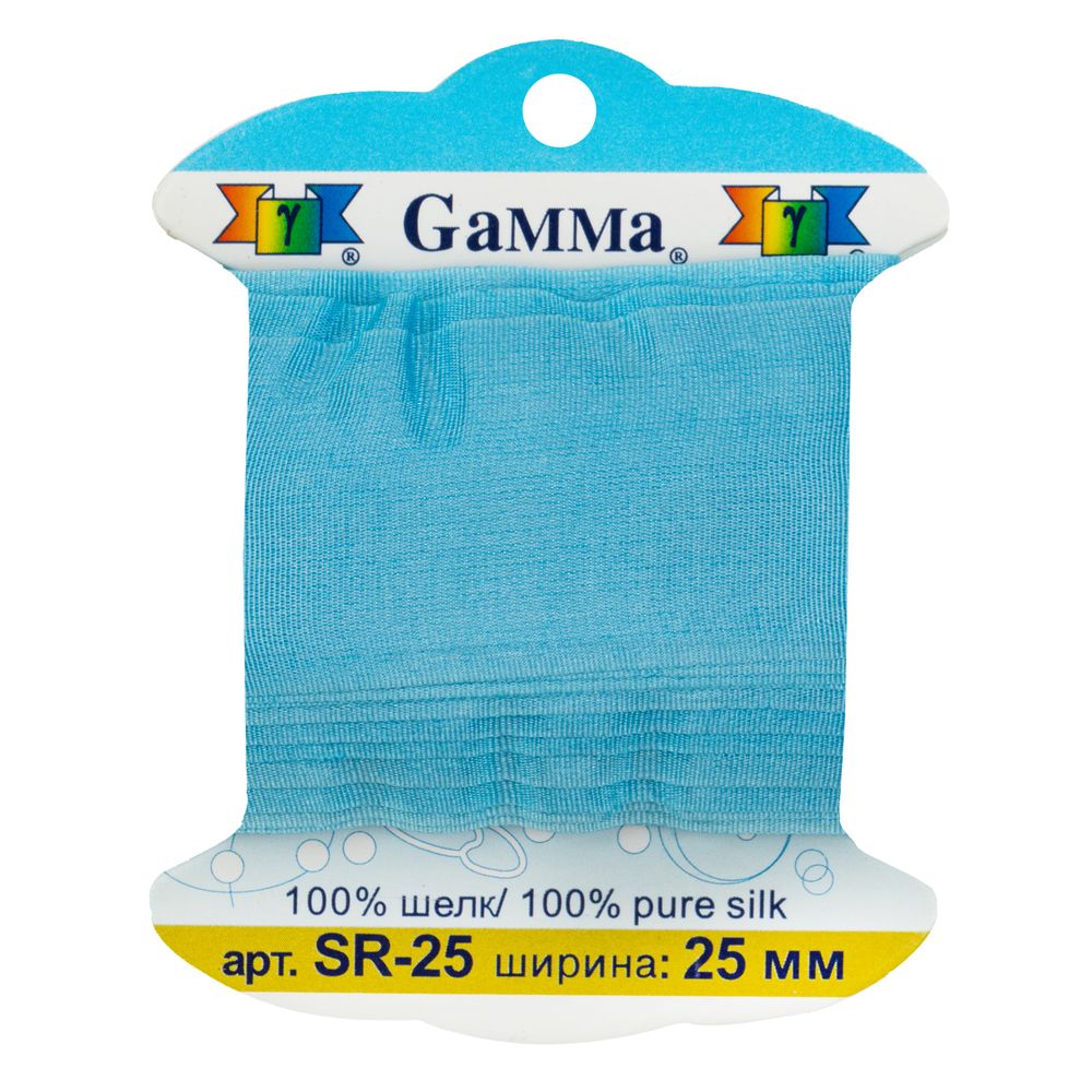 Лента (тесьма) шелковая 25.0 мм / 9.1±0.5 метров, 277 яр. голубой, Gamma SR-25