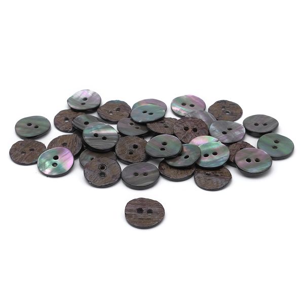 Пуговицы на 2 прокола 24L (15мм), ракушка (B-Grey (серый)), CN-S003A, 36 шт