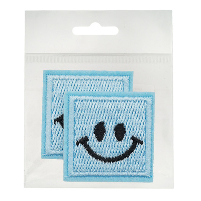 Термоаппликация Кубик с улыбкой 35х35мм (Blue (синий)), 2 шт, LA527