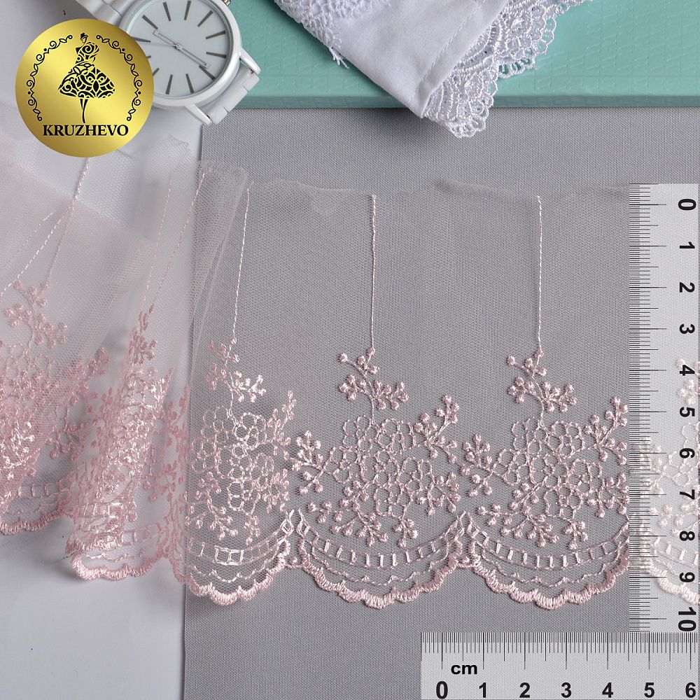 Кружево на сетке широкое 100 мм, TR.3657, цв.06 розовая пудра уп.9м, Kruzhevo
