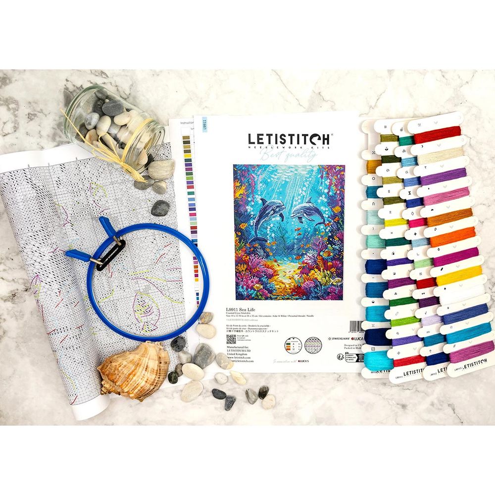 Набор для вышивания нитками LetiStitch L9911, Морская жизнь 26х32см
