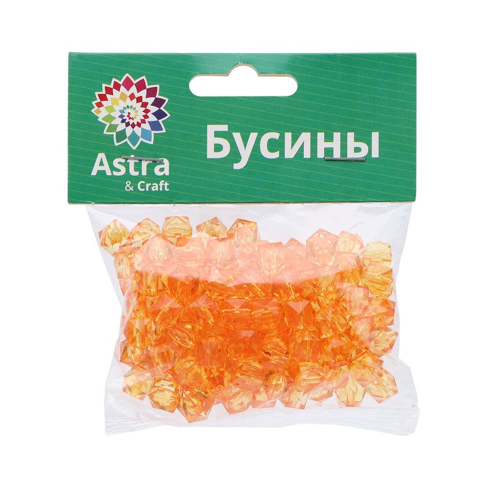 Бусины акрил ⌀10 мм, прозрач. в цвете, граненый куб, 50 г, Astra&Craft (MG.3245-21 жёлтый)