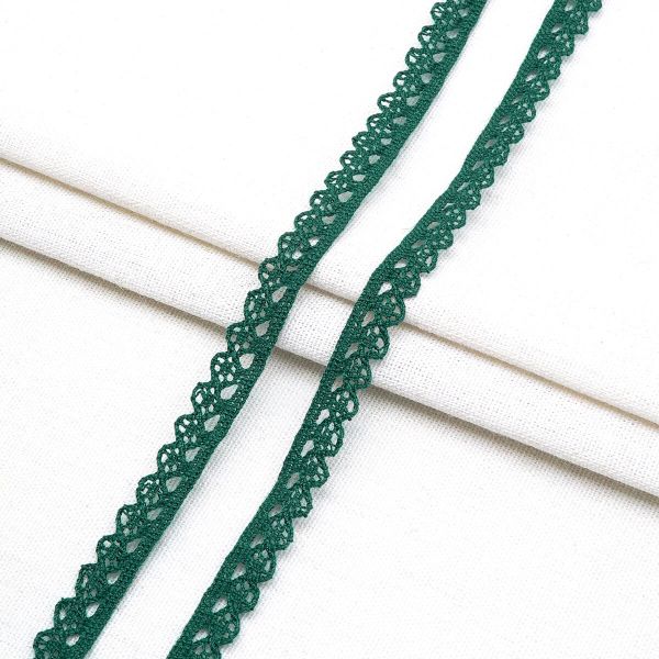 Кружево вязаное (тесьма) 10 мм / 18.2 метра, х/б, зеленый, А6420